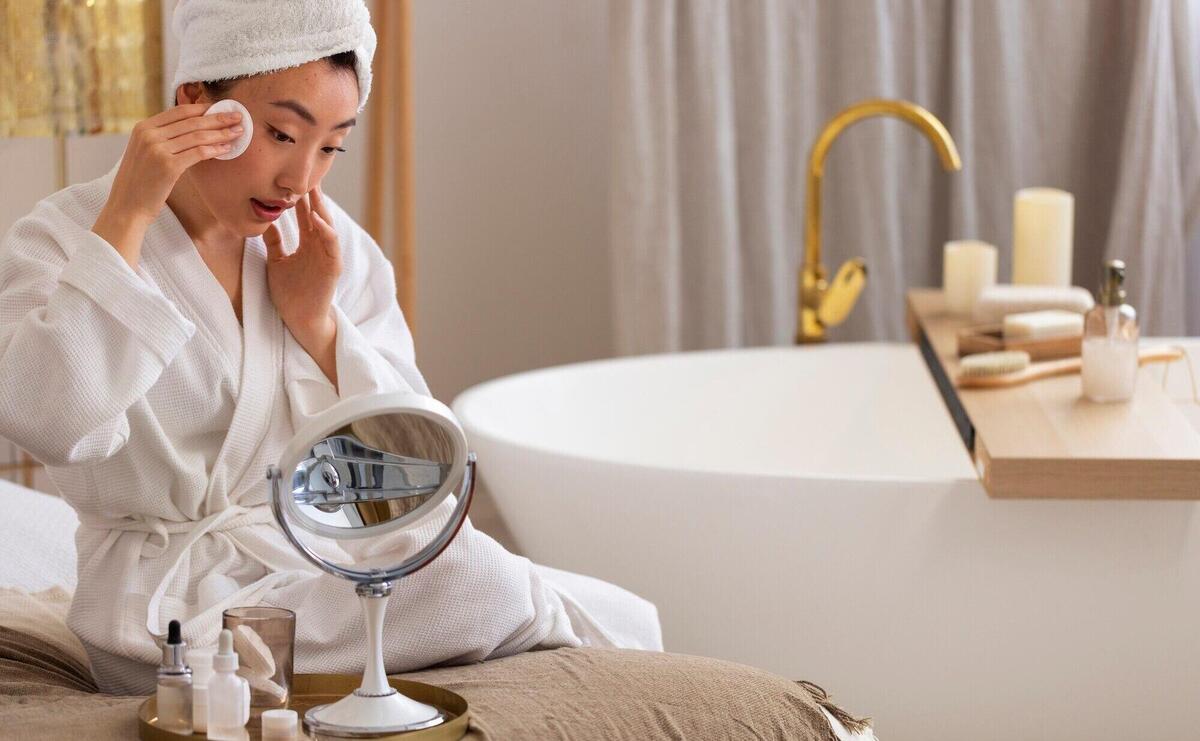 Korean woman doing skincare