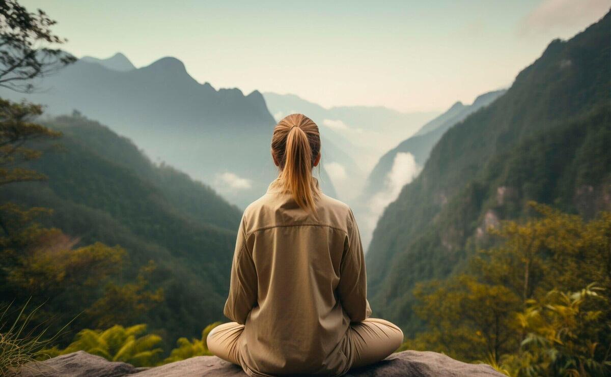 Portrait of person practicing yoga outdoors in nature