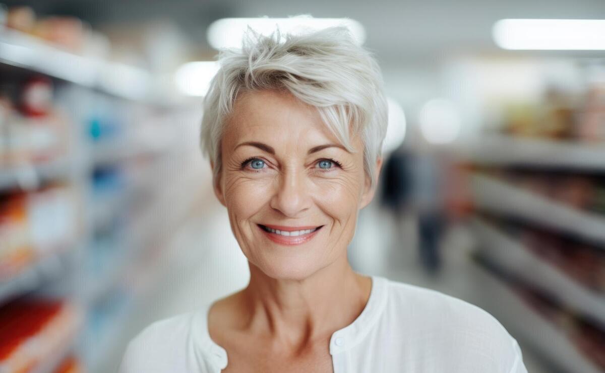 senior woman happy expression in a super market ai generated