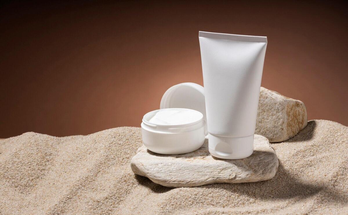 Beach skincare product still life