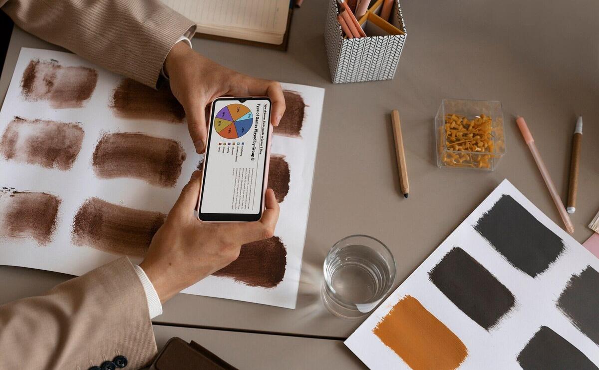 Top view hands holding smartphone