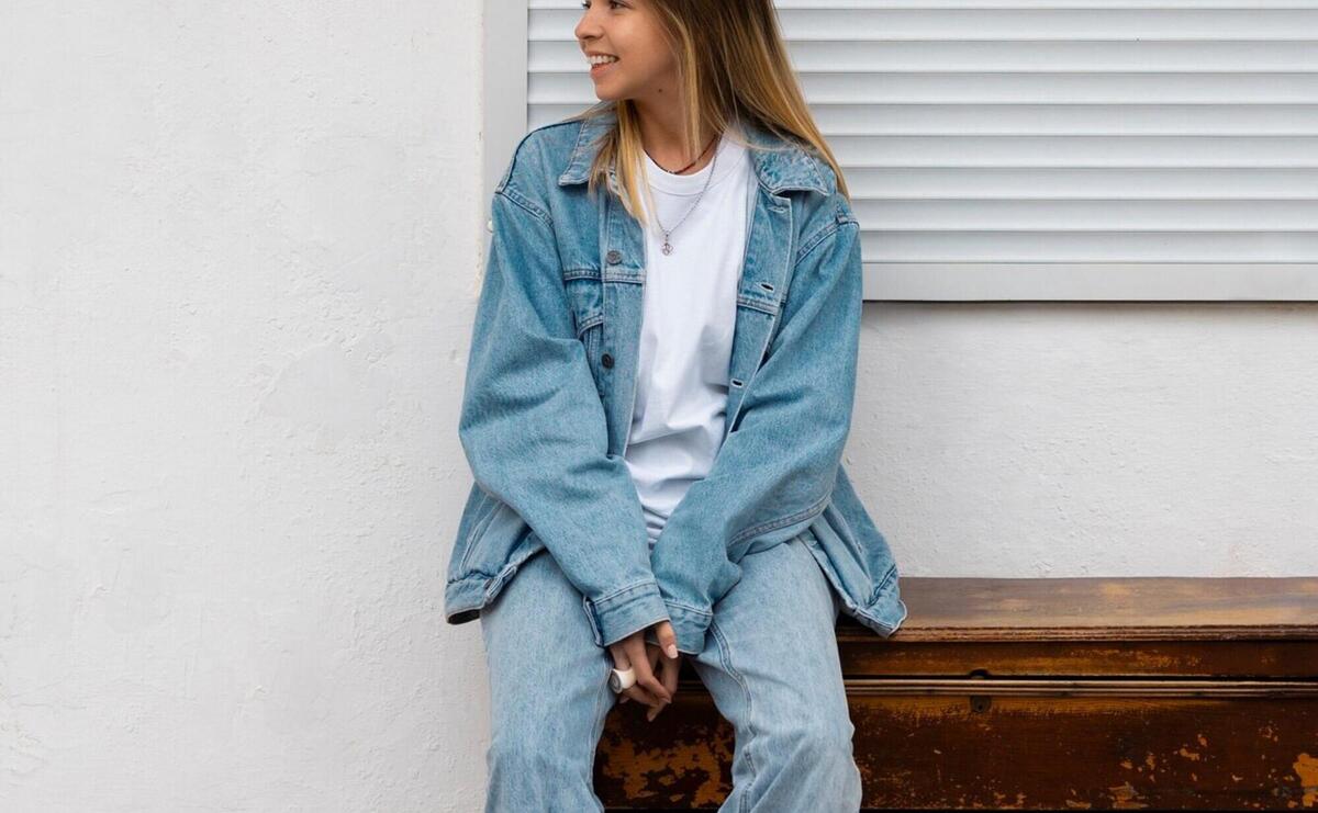 Full shot woman wearing total denim outfit