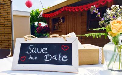 Dining table by restaurant with heart shaped decoration